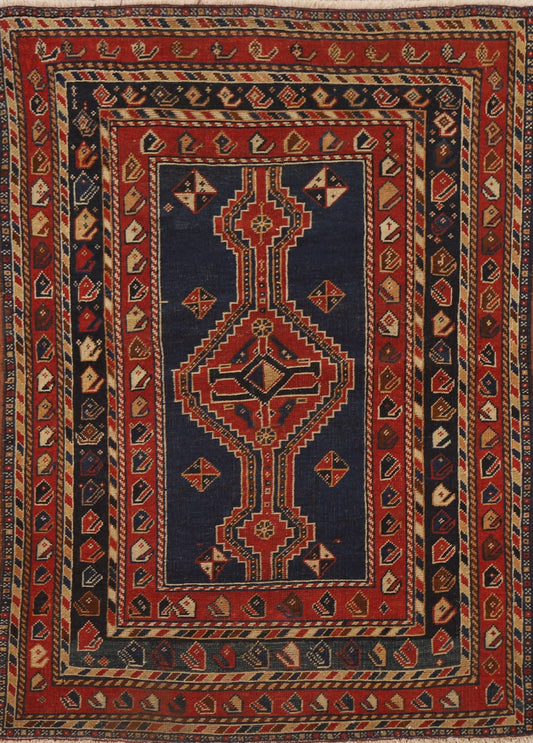 Pre-1900 Antique Vegetable Dye Kazak Oriental Area Rug 3x4