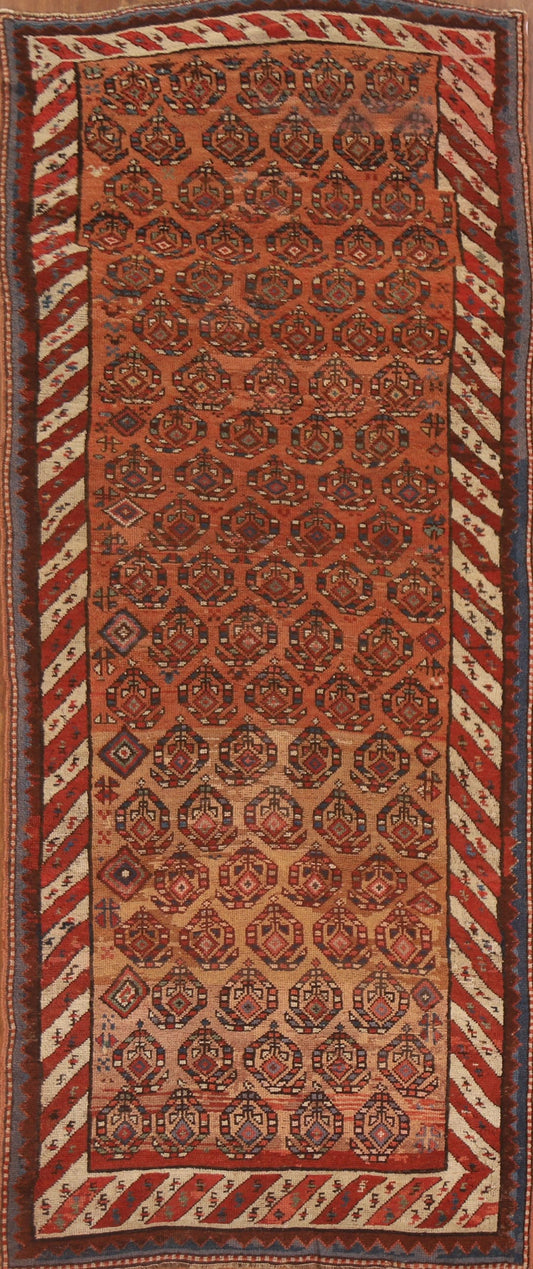 Pre-1900 Antique Vegetable Dye Kazak Wool Runner Rug 4x10