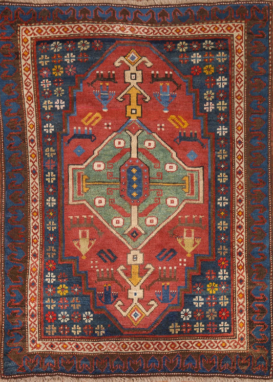 Pre-1900 Antique Vegetable Dye Kazak Oriental Rug 3x4
