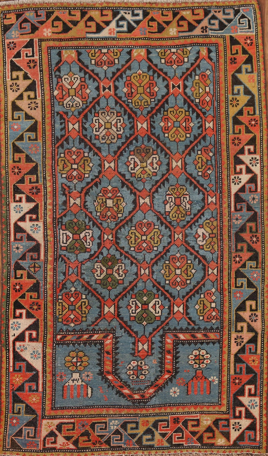 Pre-1900 Antique Vegetable Dye Kazak Oriental Area Rug 3x5