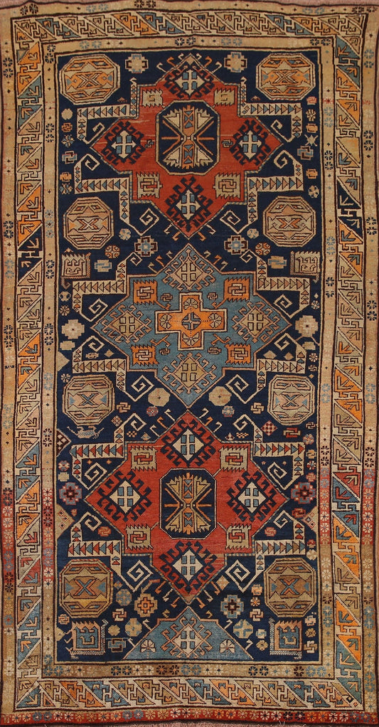 Pre-1900 Antique Vegetable Dye Kazak Oriental Area Rug 5x9