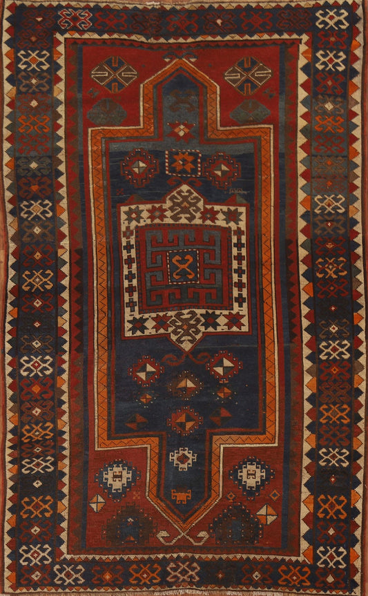 Pre-1900 Antique Vegetable Dye Kazak Oriental Area Rug 4x7