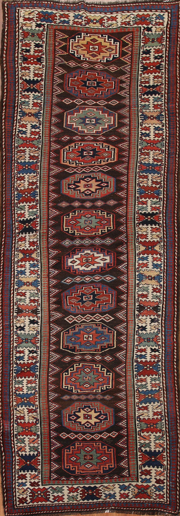 Pre-1900 Antique Vegetable Dye Kazak Wool Runner Rug 4x12