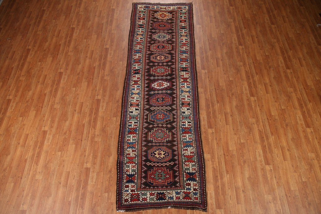 Pre-1900 Antique Vegetable Dye Kazak Wool Runner Rug 4x12