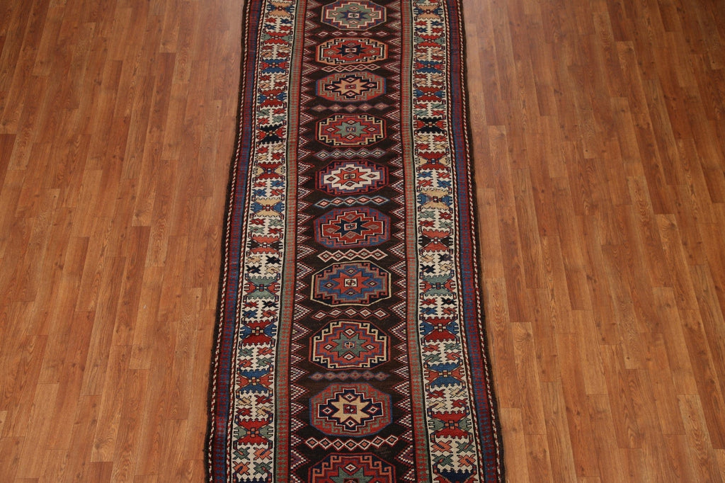 Pre-1900 Antique Vegetable Dye Kazak Wool Runner Rug 4x12