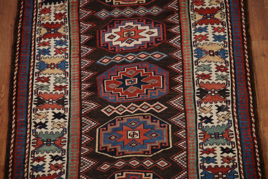 Pre-1900 Antique Vegetable Dye Kazak Wool Runner Rug 4x12