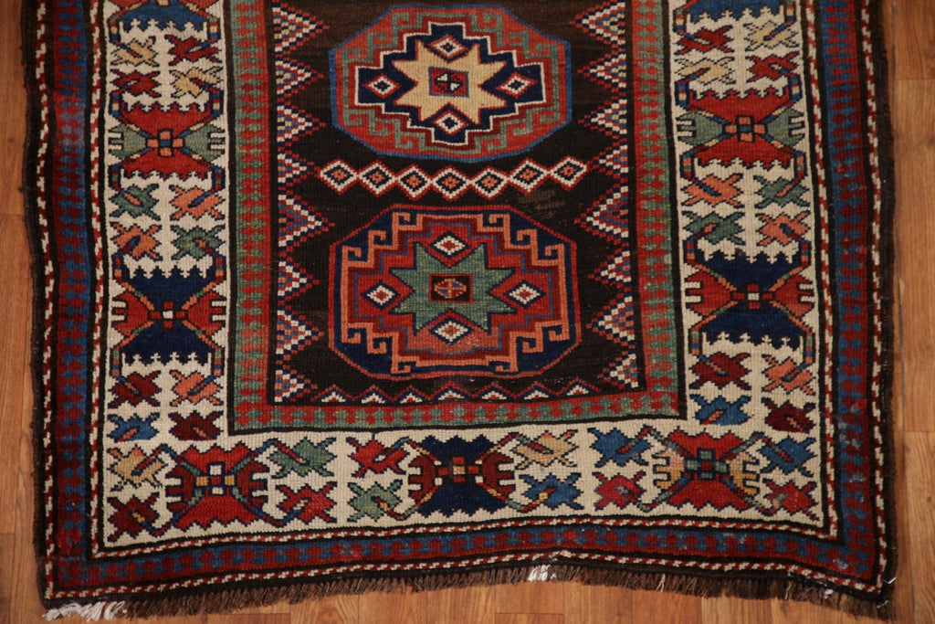 Pre-1900 Antique Vegetable Dye Kazak Wool Runner Rug 4x12