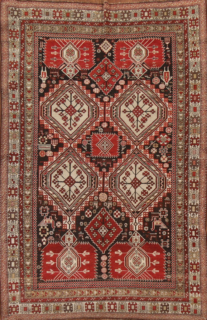 Pre-1900 Antique Vegetable Dye Shirvan Wool Area Rug 5x7