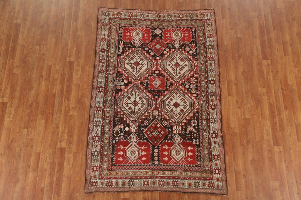 Pre-1900 Antique Vegetable Dye Shirvan Wool Area Rug 5x7