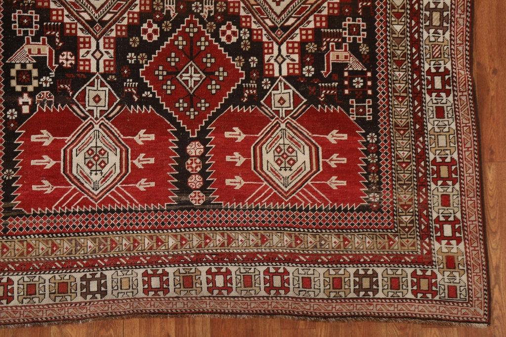 Pre-1900 Antique Vegetable Dye Shirvan Wool Area Rug 5x7