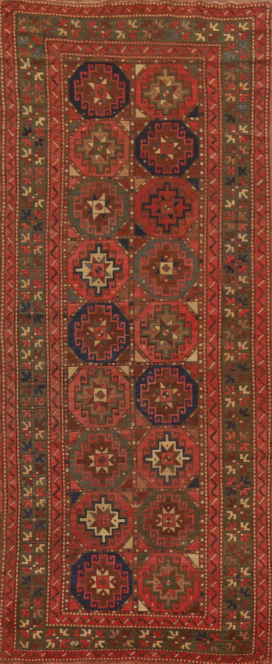 Pre-1900 Antique Vegetable Dye Kazak Oriental Runner Rug 4x11