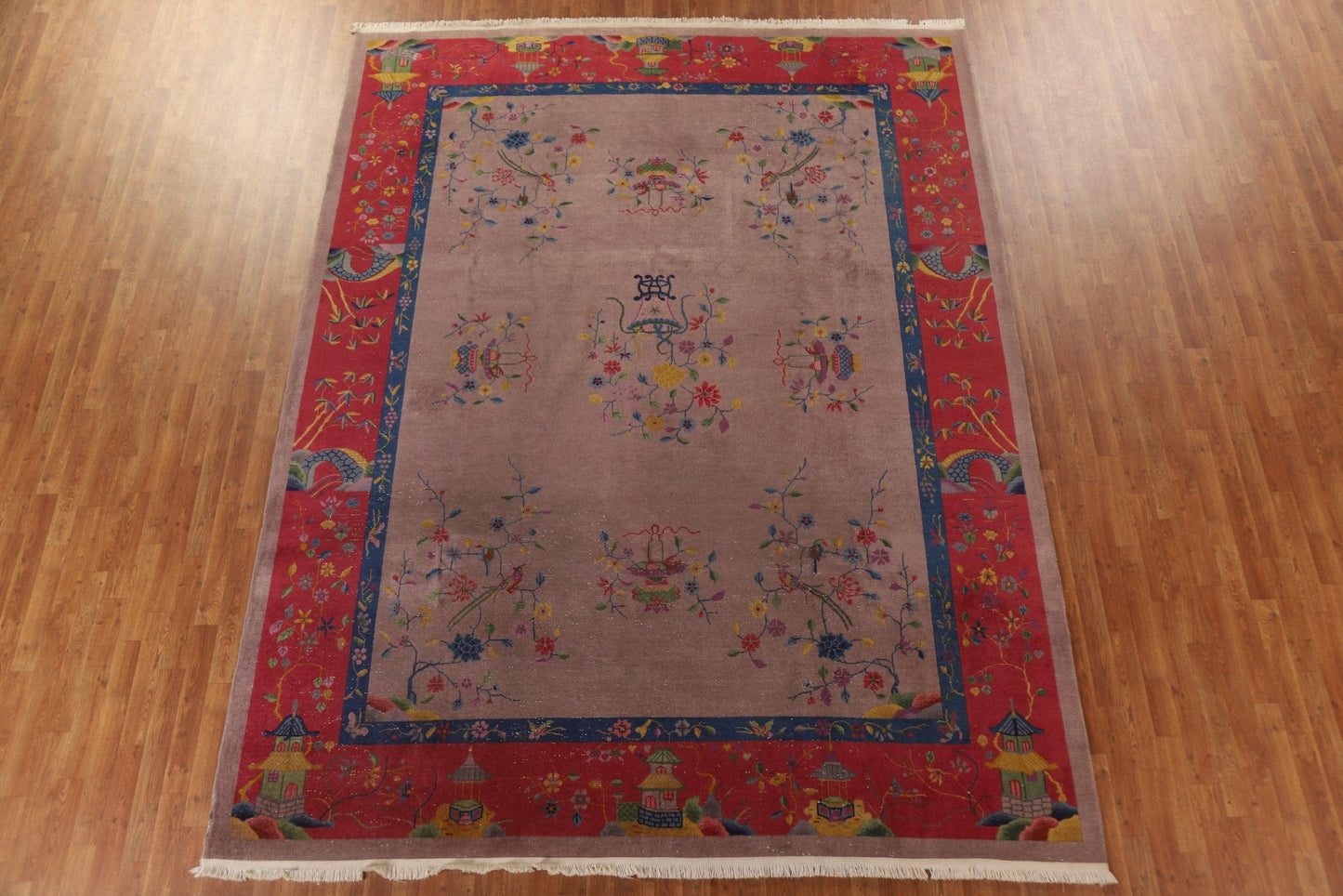 Antique Vegetable Dye Art Deco Oriental Area Rug 9x12