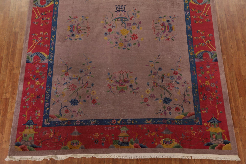 Antique Vegetable Dye Art Deco Oriental Area Rug 9x12