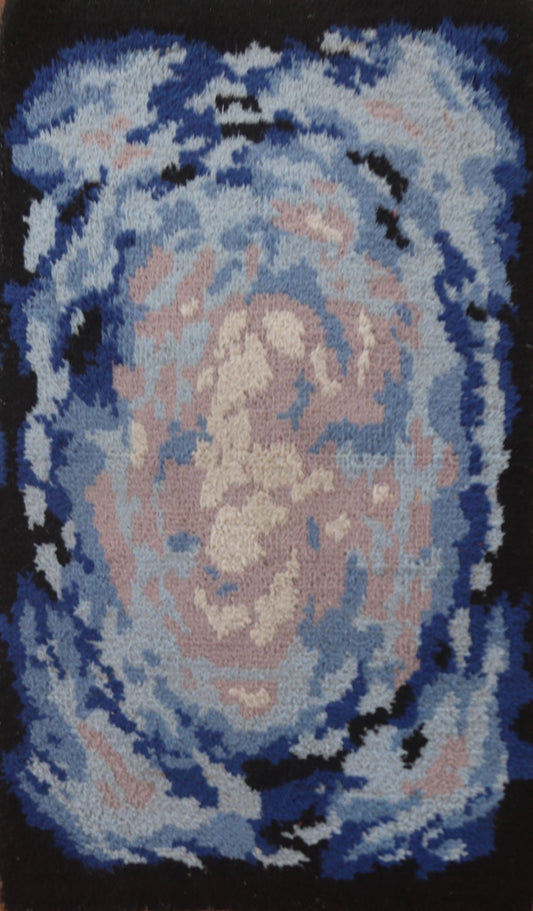 Blue Abstract Rya Oriental Wool Rug 3x4