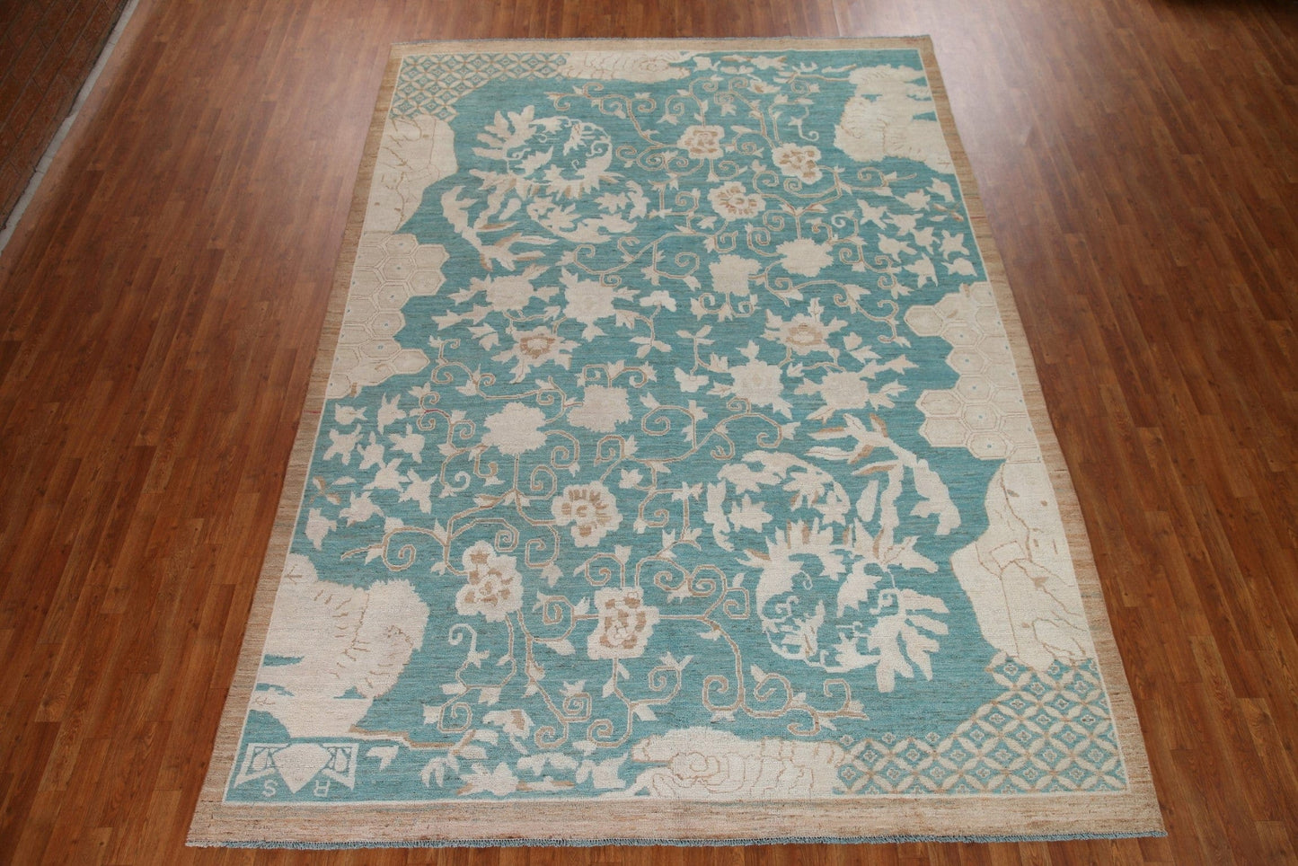 Vegetable Dye Turquoise Oushak Turkish Area Rug 9x12