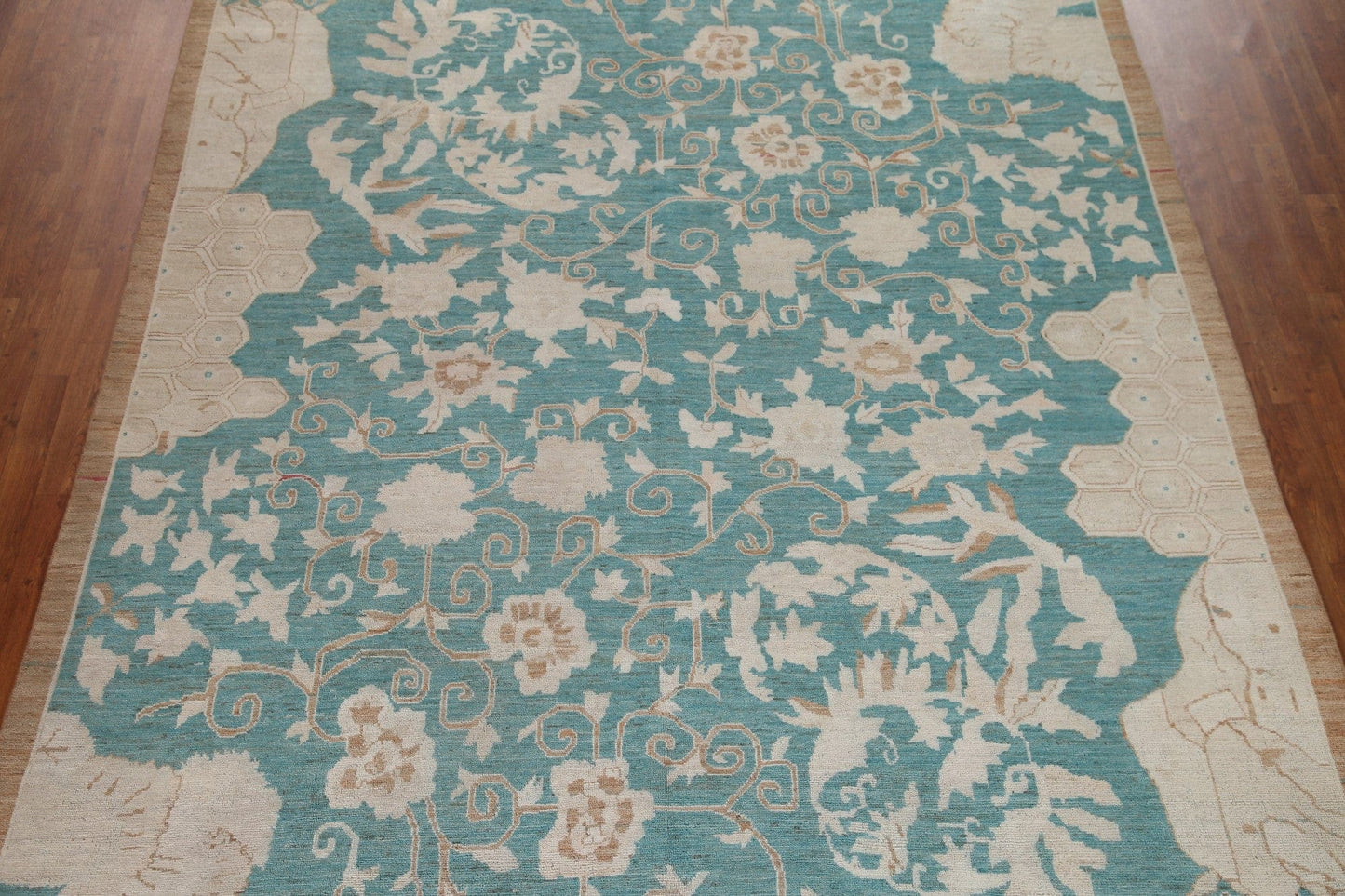 Vegetable Dye Turquoise Oushak Turkish Area Rug 9x12