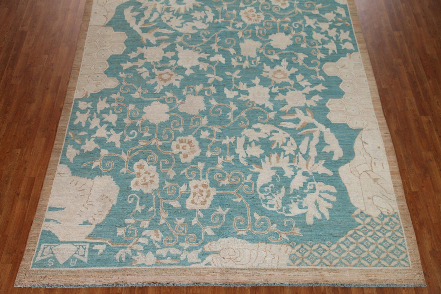 Vegetable Dye Turquoise Oushak Turkish Area Rug 9x12