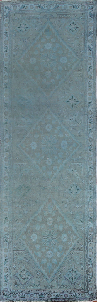 Over-Dyed Blue Tabriz Persian Runner Rug 3x12