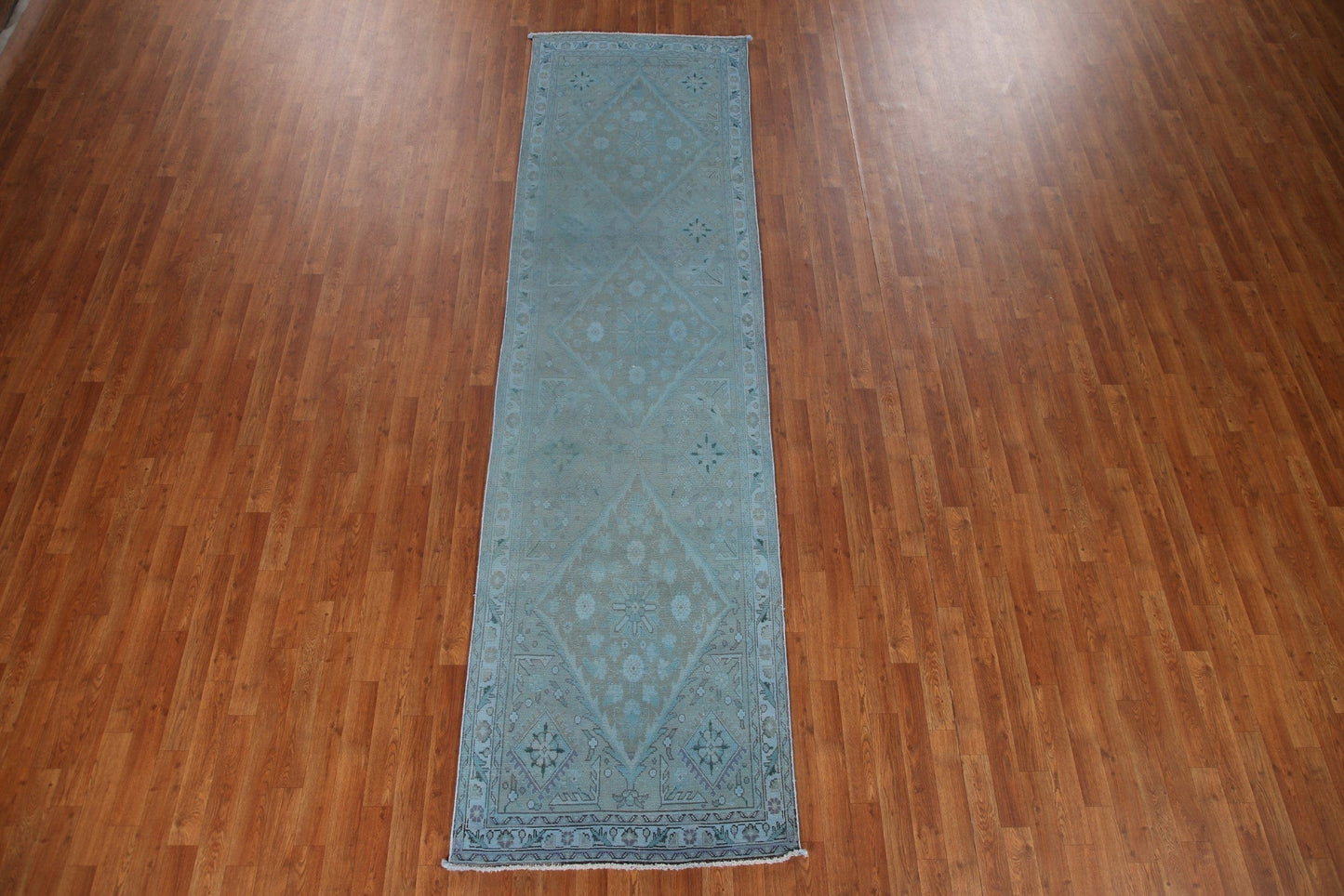 Over-Dyed Blue Tabriz Persian Runner Rug 3x12