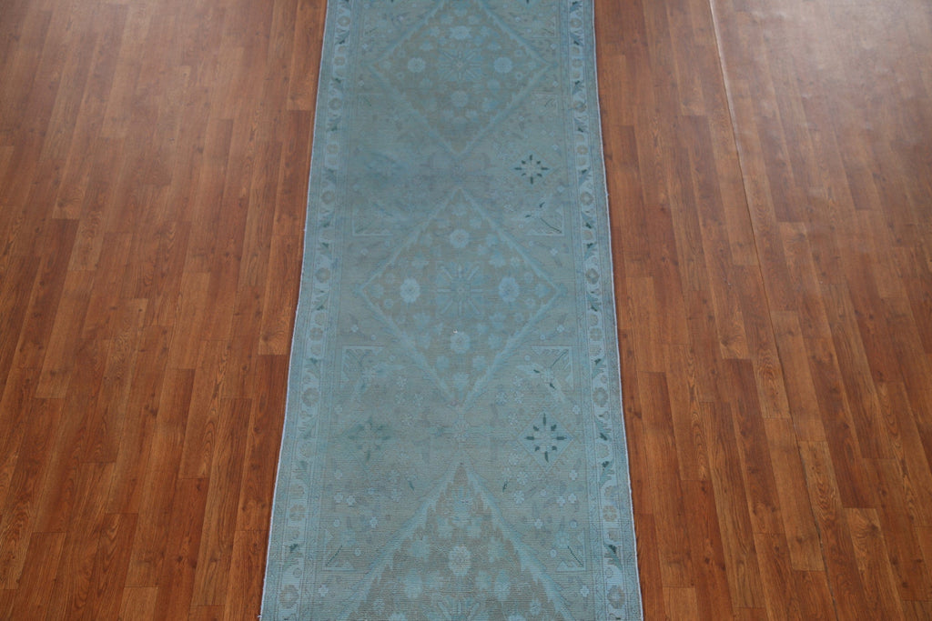 Over-Dyed Blue Tabriz Persian Runner Rug 3x12