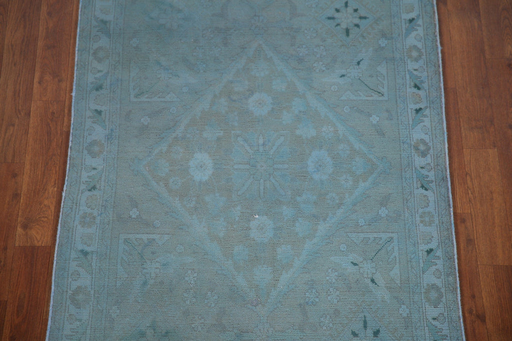 Over-Dyed Blue Tabriz Persian Runner Rug 3x12