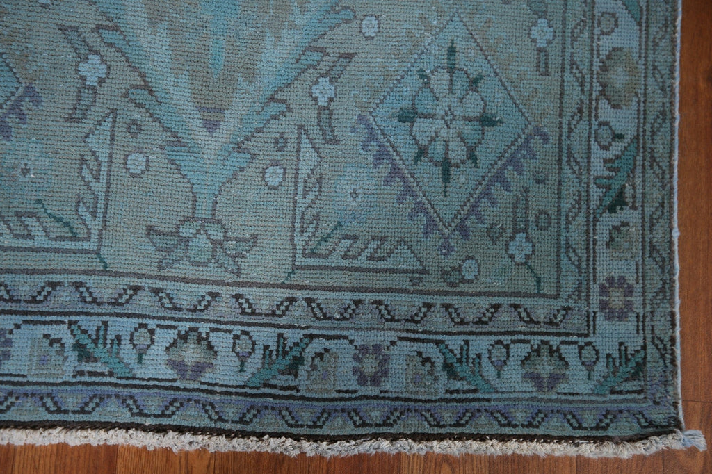 Over-Dyed Blue Tabriz Persian Runner Rug 3x12