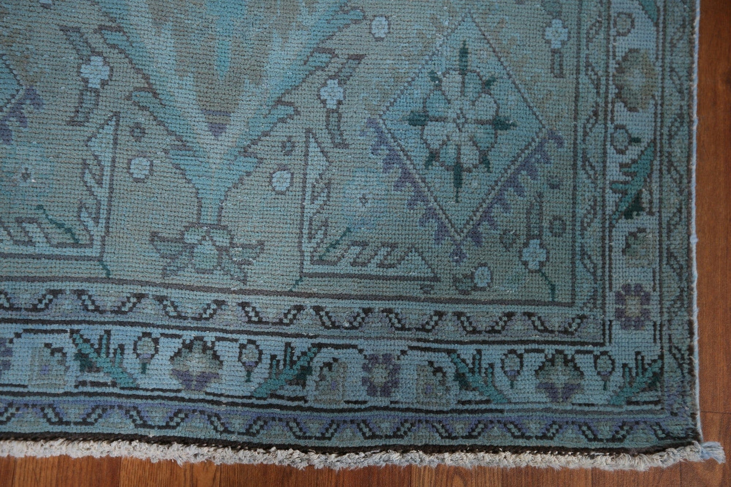 Over-Dyed Blue Tabriz Persian Runner Rug 3x12