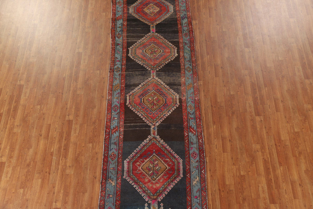 Black Geometric Ardebil Persian Runner Rug 4x14