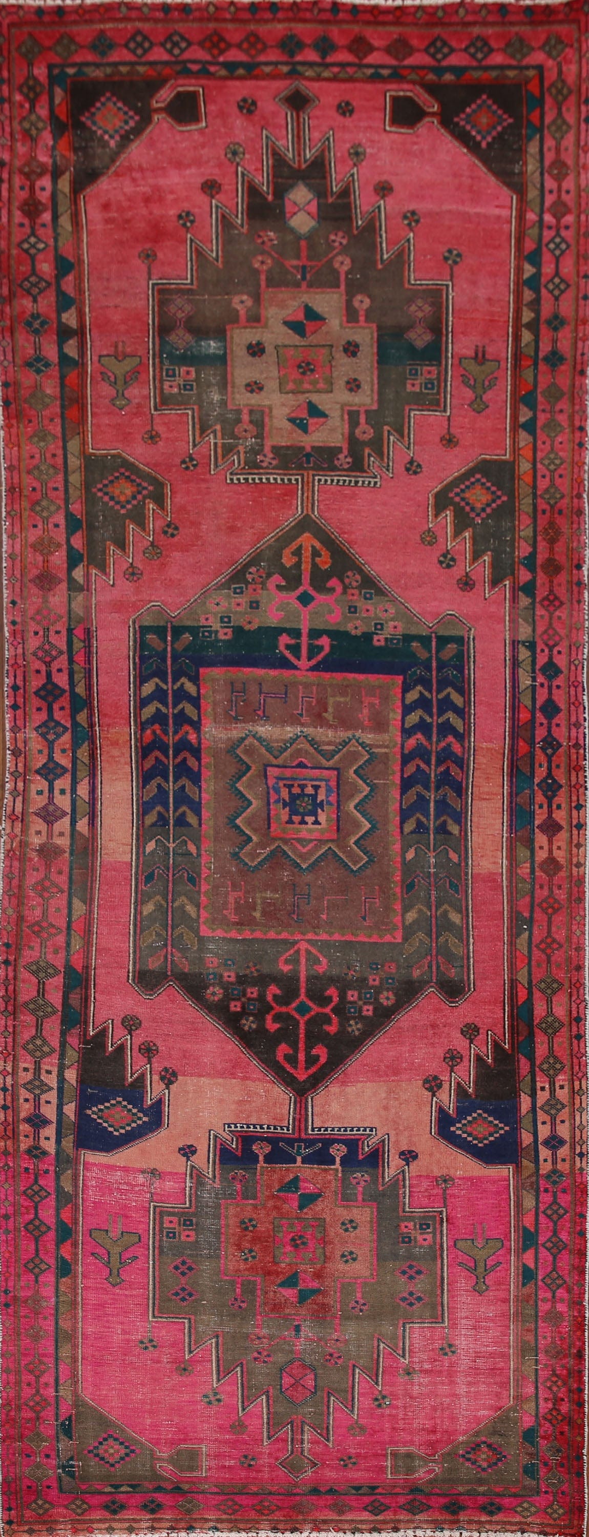 Handmade Pink Ardebil Persian Runner Rug 4x11