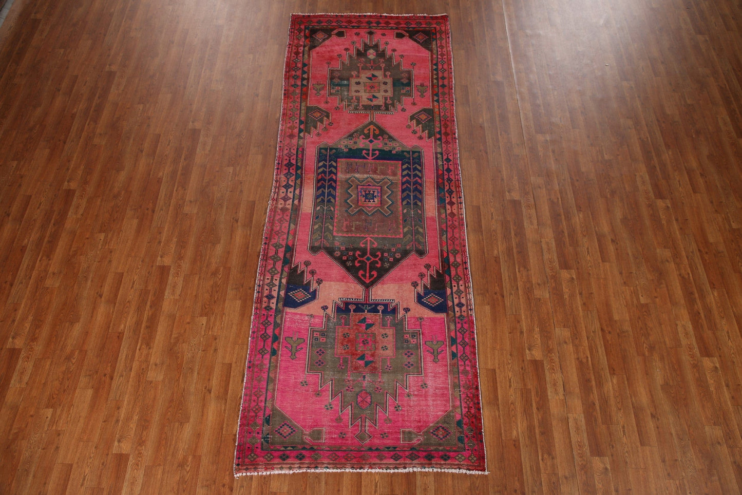 Handmade Pink Ardebil Persian Runner Rug 4x11