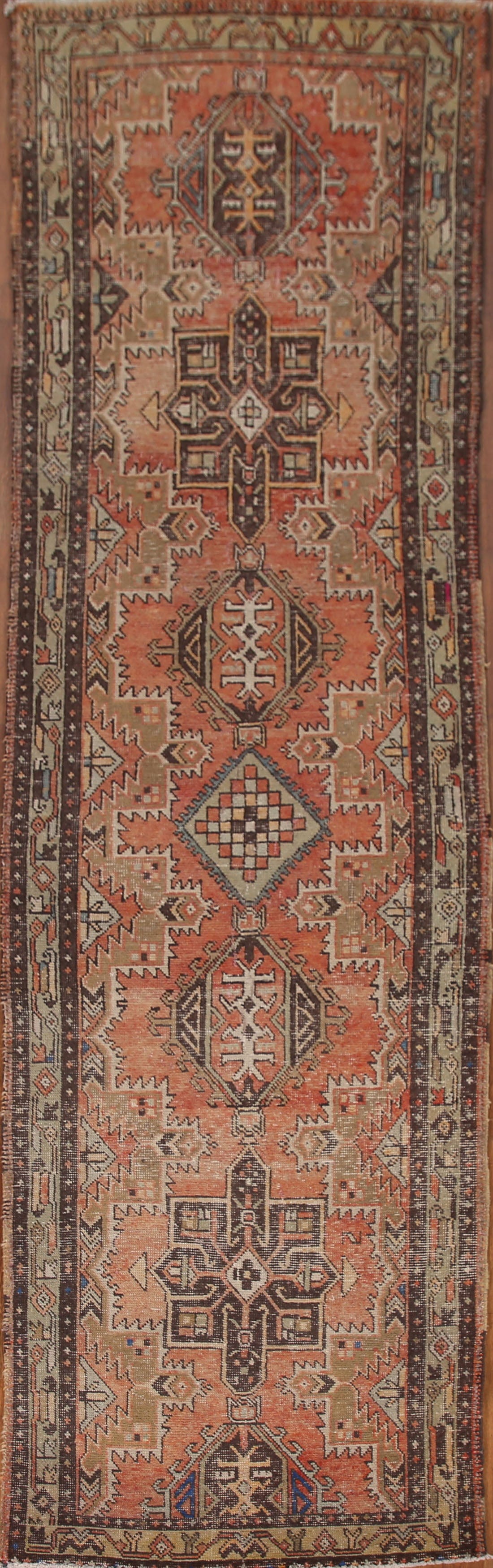 Geometric Heriz Persian Runner Rug 3x13