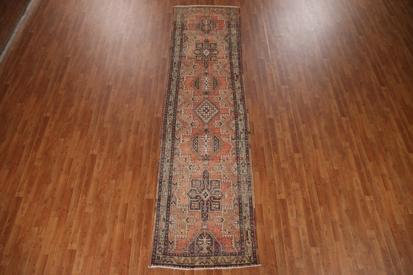 Geometric Heriz Persian Runner Rug 3x13