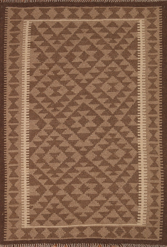 Reversible Wool Kilim Brown Area Rug 3x5