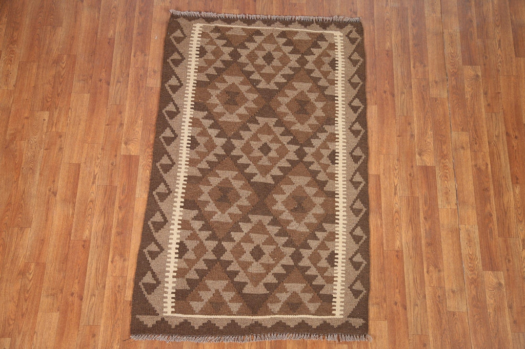 Brown Wool Kilim Oriental Area Rug 3x5