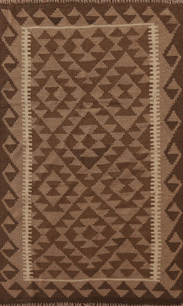 Reversible Wool Kilim Brown Area Rug 3x5