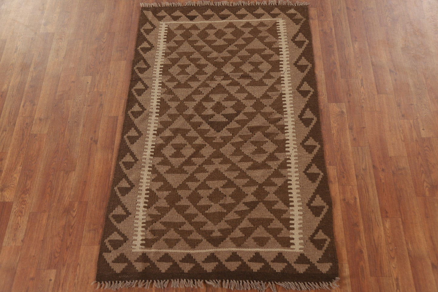 Reversible Wool Kilim Brown Area Rug 3x5