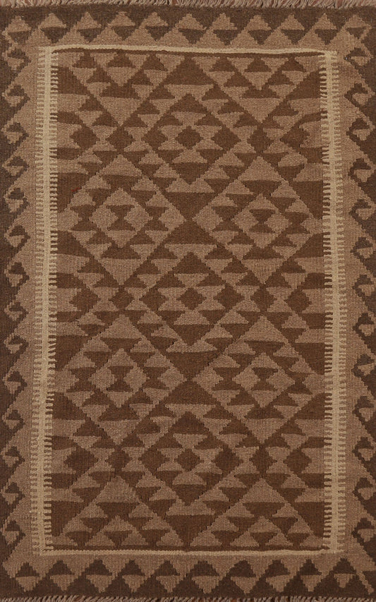 Brown Kilim Reversible Wool Area Rug 3x5