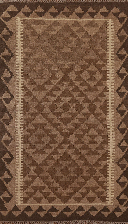 Reversible Wool Kilim Brown Area Rug 3x5