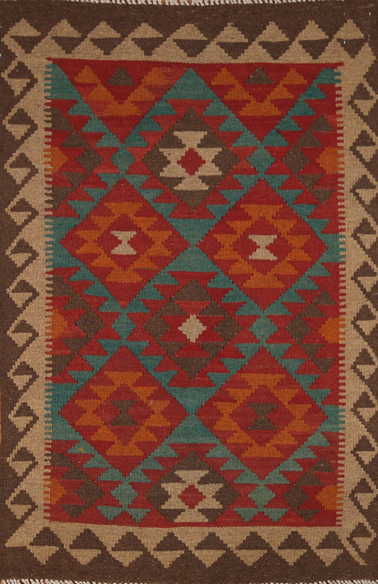 Green Tribal Kilim Reversible Area Rug 3x5