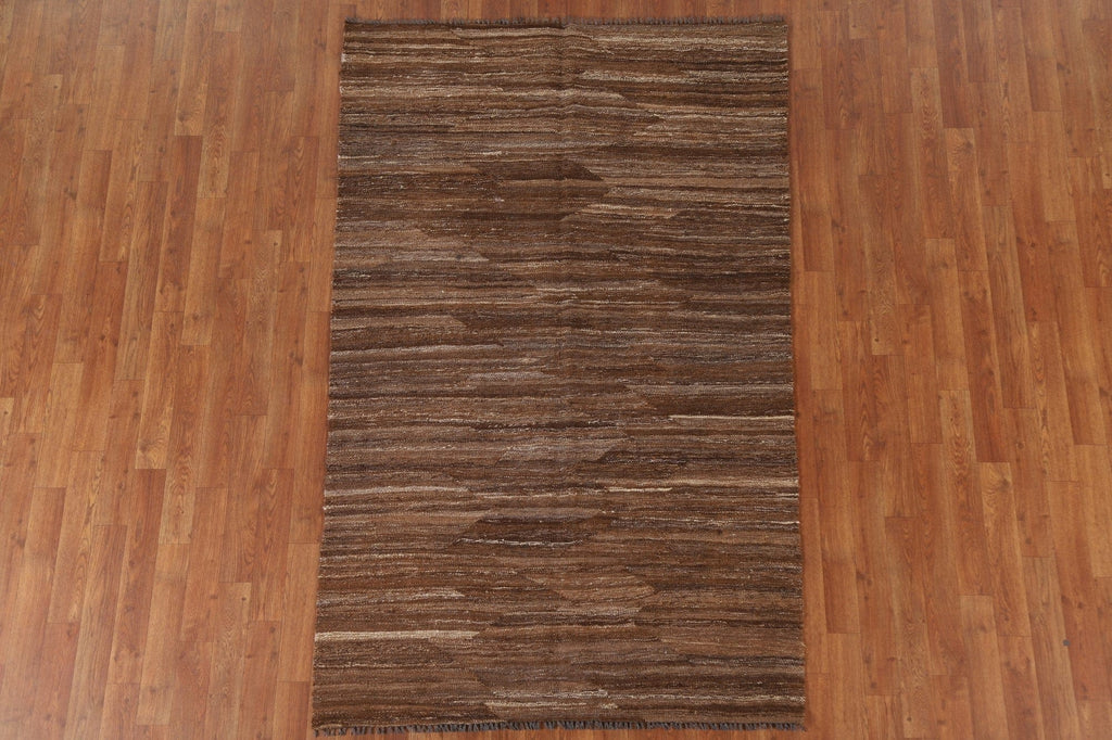 Striped Brown Kilim Modern Area Rug 4x7