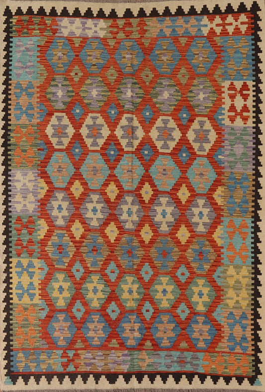 Colorful Reversible Kilim Wool Area Rug 6x8