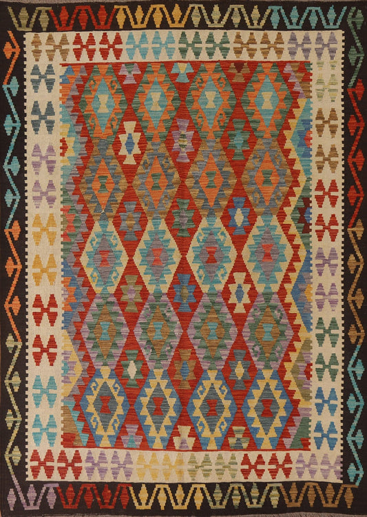 Colorful Reversible Kilim Wool Area Rug 6x8