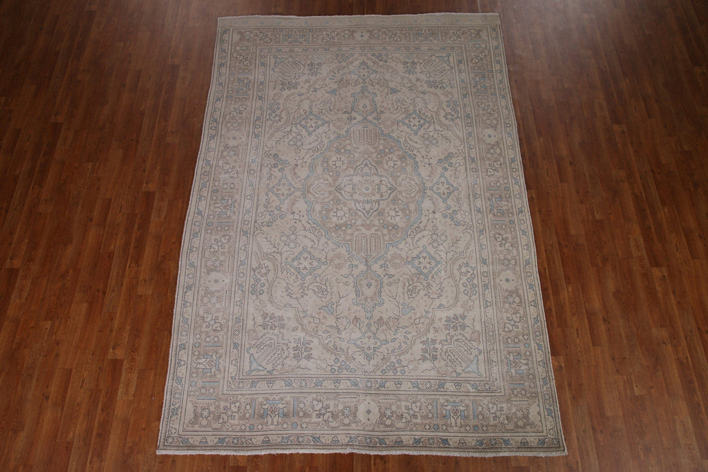 Distressed Muted Tabriz Persian Area Rug 7x10