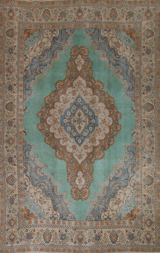 Turquoise Green Over-Dyed Tabriz Persian Area Rug 8x12