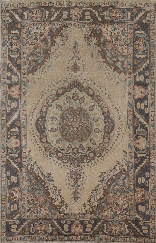 Distressed Wool Tabriz Persian Area Rug 6x9