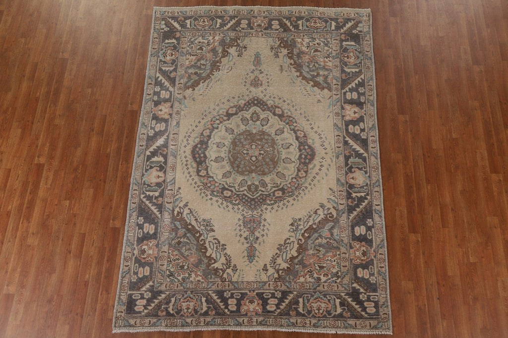 Distressed Wool Tabriz Persian Area Rug 6x9