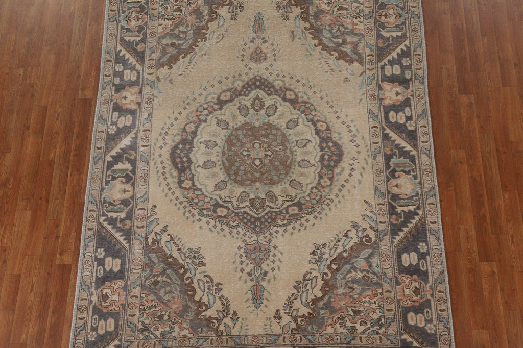 Distressed Wool Tabriz Persian Area Rug 6x9