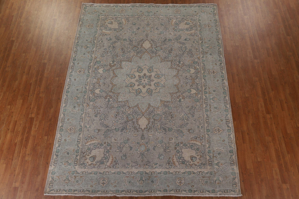 Distressed Vintage Tabriz Persian Area Rug 8x11