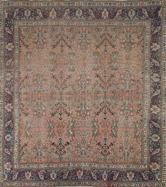 Vintage Square Tabriz Persian Area Rug 9x9