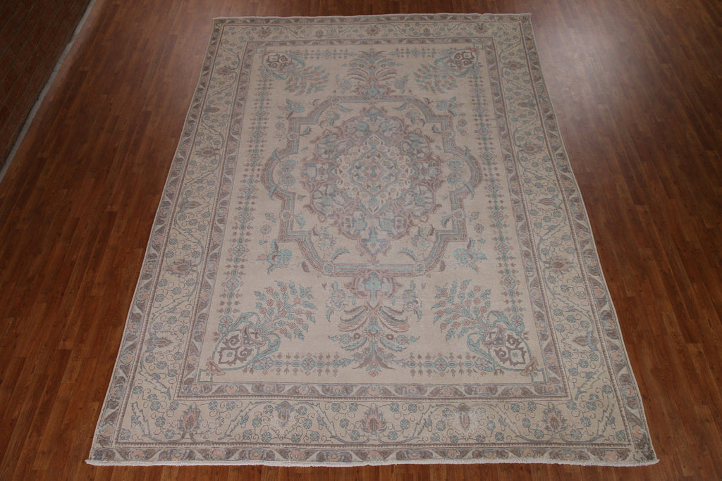 Distressed Wool Tabriz Persian Area Rug 9x13